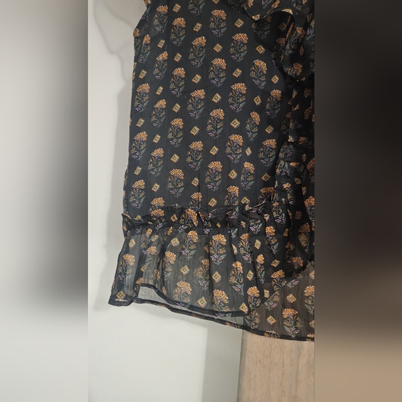 MANGO Black & Yellow Floral Ruffled Mock WrapTop. Size XS NWT - Picture 10 of 13